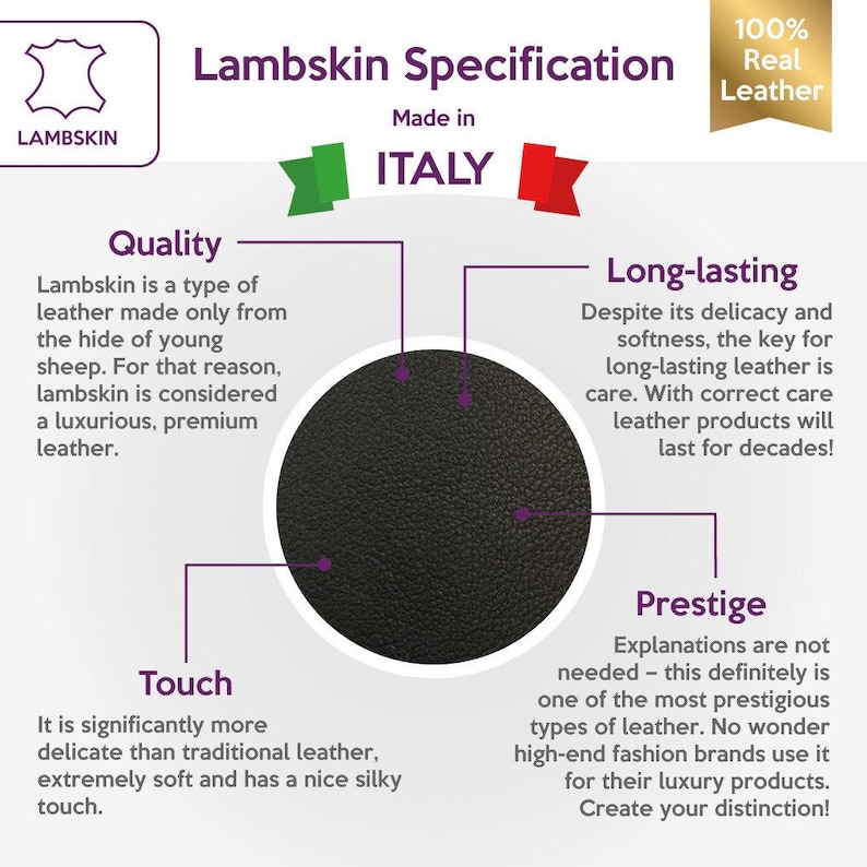 Black Lambskin Leather 5, 6, 7 sqft (0.56-0.76m2) Natural Sewing Animal Hides Italian Quality Leather For Crafts 0.5mm/1.25oz JET BLACK 516 image 2