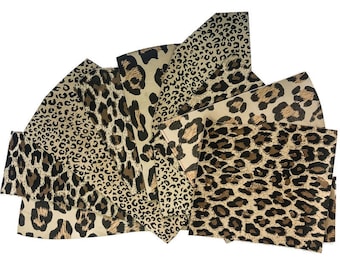 Lot de chutes de cuir véritable à imprimé léopard, prédécoupées, bricolage, chutes de cuir véritable, tissu en cuir, boucle d'oreille, petits accessoires