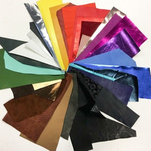 MIX Leather Scraps Colorful leather fabric pieces Precut DIY leather scrap packs Genuine leather fabric Earring material Napa/suede/Print image 1