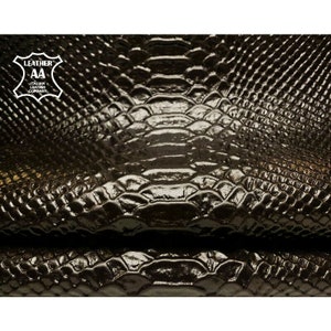 Dark Brown Leather With Snake Print // Genuine Leather Hides // Shiny Embossed Lambskin Material // Textured  Sewing Pieces,1038