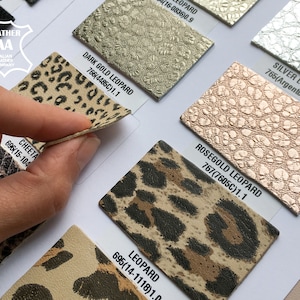 SWATCHES for Animal Leather Prints /Sample book 16 genuine leather fabric samples/ Snake Leopard Crocodile print samples/ Metallic Embossed