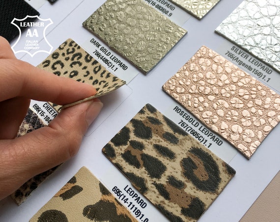 SWATCHES for Animal Leather Prints /sample Book 16 Genuine Leather Fabric  Samples/ Snake Leopard Crocodile Print Samples/ Metallic Embossed 
