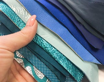 BLUE Leather Scraps Real Soft Sheepskin Pieces for Crafts Blue Leather sheets Genuine sheep skin sheets Earring material  offcut scrap pack