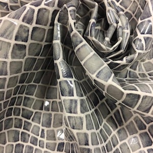Gray Snake leather print Genuine Sheep skin, croco printed leather fabric, real gray leather hide with white, GRAY SHINY SNAKE 492, 0.5 mm