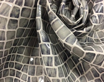 Gray Snake leather print Genuine Sheep skin, croco printed leather fabric, real gray leather hide with white, GRAY SHINY SNAKE 492, 0.5 mm