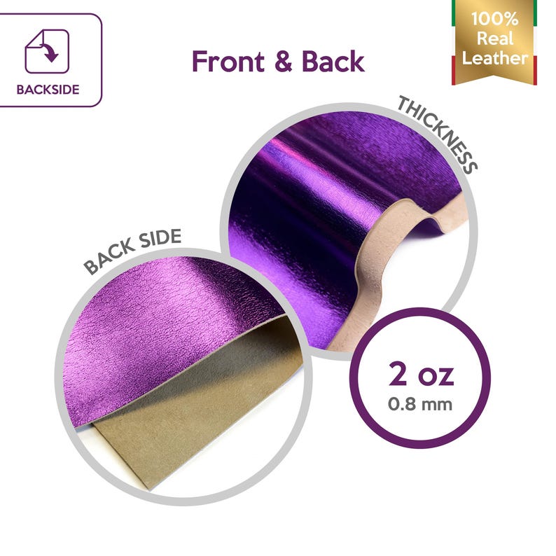 Folha de couro metálico ROXO genuíno 6x6 / 8x10 / 12x12 / 12x18 / 18x24 Retalhos de pele de cordeiro revestida com folha refletora 2oz/0,8 mm Pele metálica VIOLA 705 imagem 4