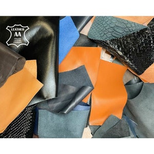 Dark Color Quality Leather Sheet Scrap Pack || All Size Pre-cut DIY Real Leather Samples || Brown / Black / Blue Leather Mixed 1900 g /4 lbs