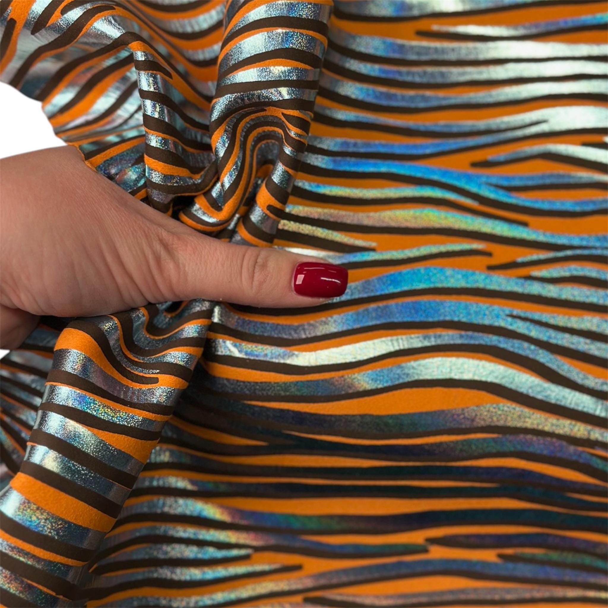 Shiny Zebra Ropets Shiny Orange Suede Lambskin With Silver and Black Zebra Print 4 Sqft ...