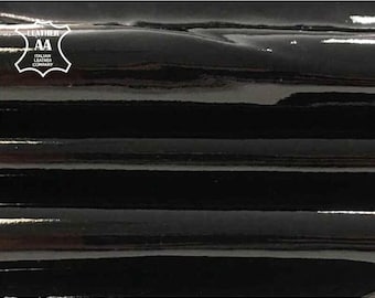 Black Patent Lambskin Leather 6, 7 sqft Glossy Animal Skins 1mm // 2.5oz BLACK PATENT 771