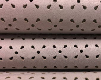 Pink PERFORATED leather Genuine sheep sheets for sewing ROSE DUST 207 , 1.75 oz Light pink lambskin Flower perforation Pale pink leather