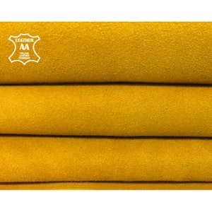 Bright Yellow Suede Leather // Yellow Velour Fabric For Sewing // 3.5 - 4 sqft // 0.32 - 0.41 m2 // Mineral Yellow, 0.8 mm/ 2oz