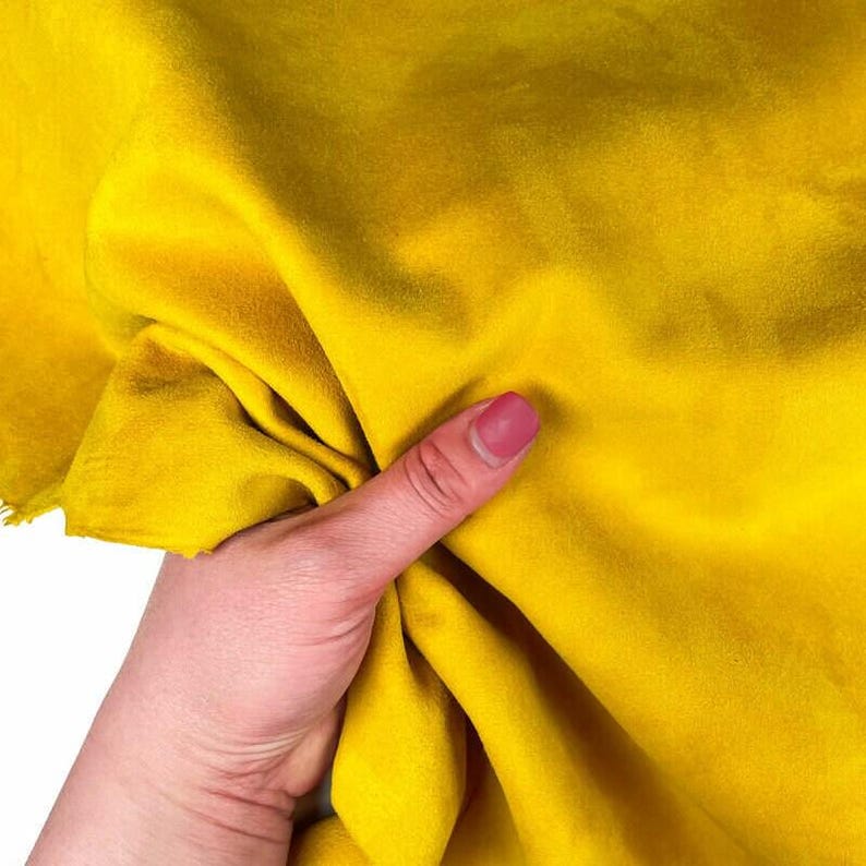 Bright Yellow Suede Leather // 4 sqft // Soft Velour Material For Sewing // Lemon Curry, 1171, 0.9mm/2.25oz image 6