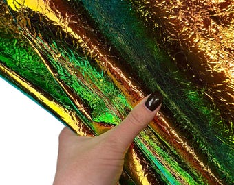 Orange Green Halo Paper Effect Lambskin Leather Metallic Wrinkled Thin 0.4mm//1oz PAPER 1716