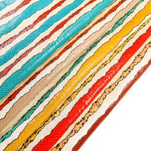 Unique Snake Print Leather// Colorful Sewing Fabric// Genuine Textured Lambskin// Choose your color// CARTOON SNAKE MIX 1339, 0.7 - 0.9mm