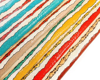 Unique Snake Print Leather// Colorful Sewing Fabric// Genuine Textured Lambskin// Choose your color// CARTOON SNAKE MIX 1339, 0.7 - 0.9mm
