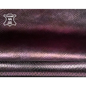 Metallic Purple Snakeskin Print Leather // The Size of A Hide From 6 - 9 sqft // Natural Lambskin Fabric // Purple Snake, 1093, 0.8mm