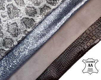 Unique Dark Gray Blue Sparkles Animal Print Silver Metallic Suede Bundle of 4 Italian Skins / Premium Leather FREE Express Delivery Included