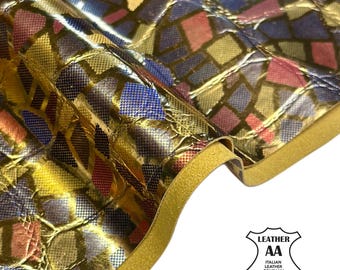 Limited Easter Theme Lambskin 8x10 / 12x12 / 12x18 inch Sheet, Metallic Gold Printed 0.7-0.8 mm (1.75-2oz) Colorful Geometric Print