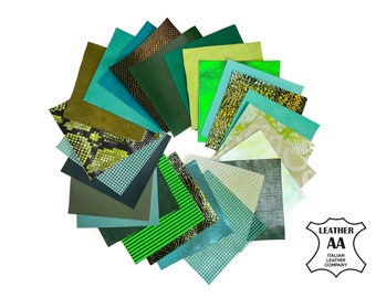 GREEN SHADES MIX Genuine Leather Scraps 6 Pre-Cut Pieces * 5x5 inches * Stunning Green Leather Pieces