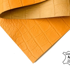 Fire Yellow Real Leather Sheet  6x6 / 8x10 / 12x12 / 12x18 / 18x24 Genuine Lambskin with Embossed Animal Print 1.5oz/.6mm YELLOW SNAKE 845