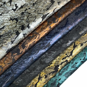 Metallic Camouflage Leather // 5 - 6.5 sqft // Natural Leather With Army Print //Choose Your Color // BLACK ARMY 1275, 2 oz