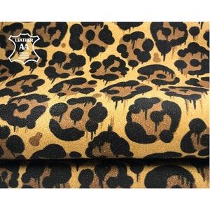 Gelbe Leopard Print Lederhäute // Die Größe eines Fells 4 - 5 sqft // Natürlicher weicher Wildleder Stoff // Gelber Leopard 987 0.9mm / 2.25oz