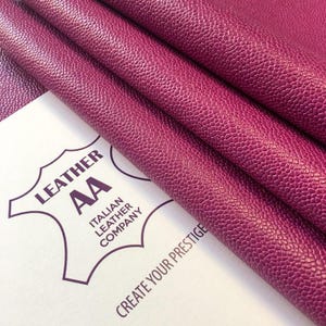 Purple Pebbled Leather Hides //Genuine Violet Sheep skins //Textured Dark Pink Lambskin Leather pieces// PURPLE WINE 823, 0.8mm/ 2.oz image 2
