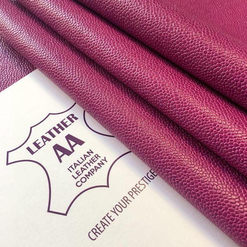Purple Pebbled Leather Hides //Genuine Violet Sheep skins //Textured Dark Pink Lambskin Leather pieces// PURPLE WINE 823, 0.8mm/ 2.oz image 2