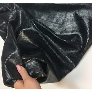BLACK textured leather hides, Thin Metallic Sheep skin sheets Scaled lambskin PLAID BLACK 793, 1.25oz Genuine sewing leather geometric print image 9