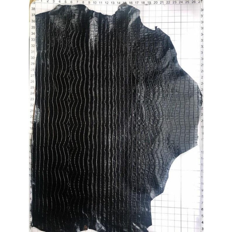 Shiny Black Crocodile // Genuine Black Leather Mixed With Green Hue // Crocodile Print Hides // Pirate Black Crocodile 918 0.8mm / 2 oz image 10
