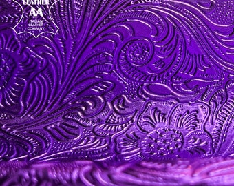 Metallic Purple Viola Lambskin Hides 4 - 5 sqft // 0.36 - 0.5m2 Jacquard Embossed Flower Pieces Thick 1-1.2mm/ 2.5-3oz VIOLA FLOWERS 1508