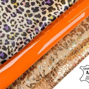 Zonnige Oranje Metallic Bonded Leather BUNDEL van 4 Italiaanse Skins / Premium Lambskin / GRATIS Express Delivery + Gift / 4 - 7 sqft / 1.75- 2.25oz