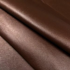 Dark Brown Leather Fabric // Saffiano // Real Animal Leather // Beige Cross-Hatch Pattern Technique // Dark Brown Saffiano, 1075, 0.7mm image 3