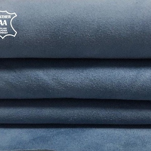 Blue Suede Lambskin 3 - 4 sqft // 0.26 - 0.46 m2 Soft Sewing Fabric Light Blue Velour Material For Sewing 0.7 mm/ 1.75 oz DUSK BLUE 668