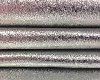 SILVER leather hide// Shiny Leather Material// Genuine metallic Sheepskin// 3 - 6 sqft// SILVER CLOUD 601, 0.8mm/ 2 oz