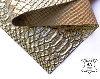 LIGHT GOLD Snake Sheet 6x6 / 8x10 / 12x12 / 12x18 / 18x24 Genuine Foil Animal Print Embossed Leather Scraps Earring Supplies, 1.0mm
