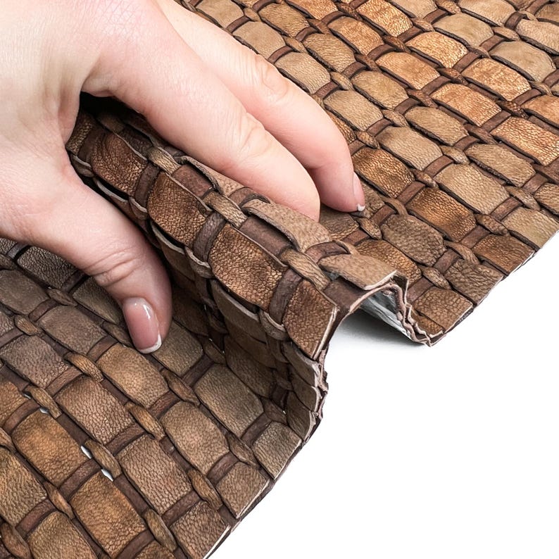 Braided Brown Lambskin Leather 39 x 24 in or 20 x 24 in Sheets Thick Rectangle Leather Unique Laser Cut Sheepskin ~1mm/2.5oz image 3