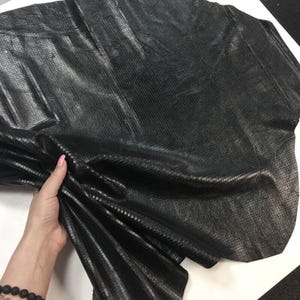 BLACK textured leather hides, Thin Metallic Sheep skin sheets Scaled lambskin PLAID BLACK 793, 1.25oz Genuine sewing leather geometric print image 7