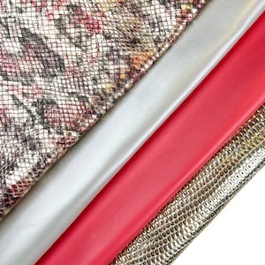 Roze Wit Perlamuter Metallic Snake Reliëf/ 4-6 sqft // 0.36-0.6m2/ Leder Mix BUNDEL van 4 Premium Italiaanse Huiden / GRATIS Express Levering
