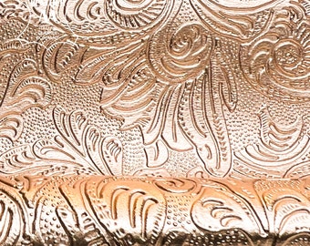 Metallic Rose Gold Lambskin Pieces 3 - 5 sqft // 0.26 - 0.5m2 Jacquard Embossed Flower Print 1mm/2.5oz FLORAL ROSE 1511