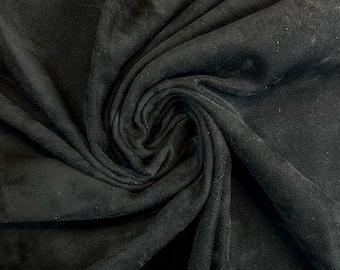 Black Lambskin Suede Thin Soft Velour Fabric 4 - 5 sqft // 0.38 - 0.5m2 MOONLESS NIGHT 193 0.6mm/1.5oz