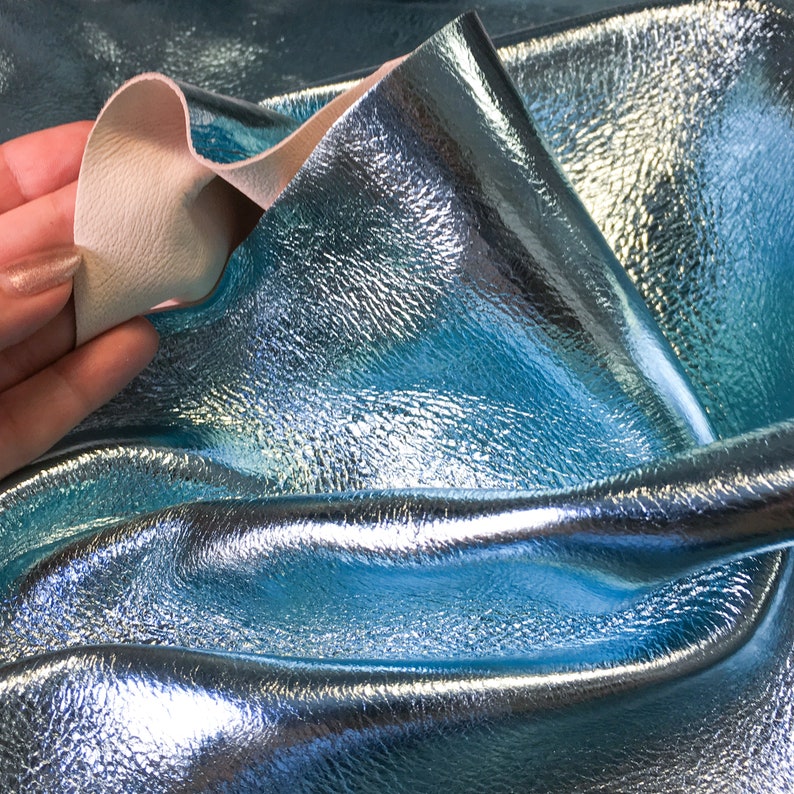 Light Blue leather hides //Topaz Metallic 3 sqft // Real Animal Leather Pieces// DOUBLE SIDED TOPAZ 805, 0.8mm/2 oz image 7