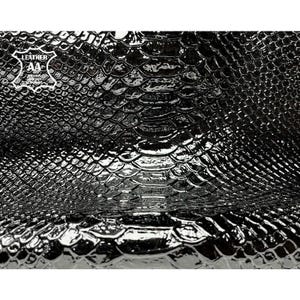 Schwarzes Lackleder mit Schlangenprägung // Echtes Lammleder zum Basteln // Glänzende Schlangenhäute / 1.0 mm PATENTSCHLANGE 1036