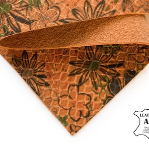 ORANGE Leder Blumen Print Leder Blatt 6x6 / 8x10 / 12x12 / 12x18 / 18x24 Echte Schlange Textur 1,6 mm Ginger Floral ORANGE FLOWER 875