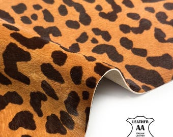 Leopard Pony Hair Real Leather Hide, Short Fur Leather 6, 7, 8 sqft Very Thin Pieces 0.75-1oz (0.3-0.4mm) Flintstone 1712