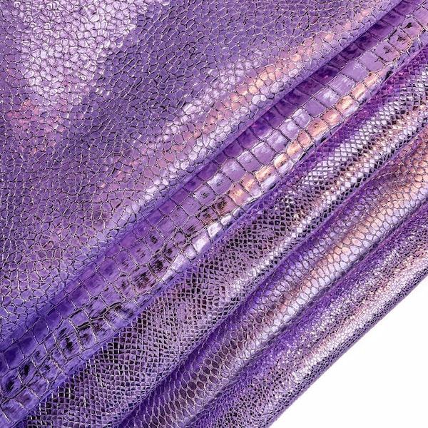 Cuir violet métallisé à imprimé animal //Véritable cuir d'agneau// Choisissez votre style// MÉLANGE DE LAVANDE MÉTALLISÉE, 1334, 0,9 -1,2 mm/ 2,25 - 3 oz