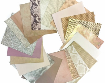 PINK and BEIGE MIX Genuine Leather Scraps 6 Pre-Cut Pieces * 5x5 inches * Surprise Mix Set For Earrings