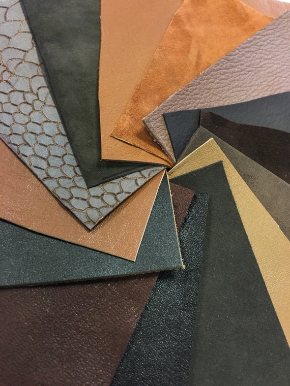 10 Selected leather scraps, SAND and BRONZE colors, printed and foils  various, mix selection pre-cut leather remnants as per pic