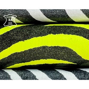 ZEBRA Print Leer// Dun naaimateriaal //Neon Gele Strepen// Zachte Lamsleer Stukken// Kies Uw Kleur// ZEBRA MIX, 1369, 0.6 mm/1.5oz