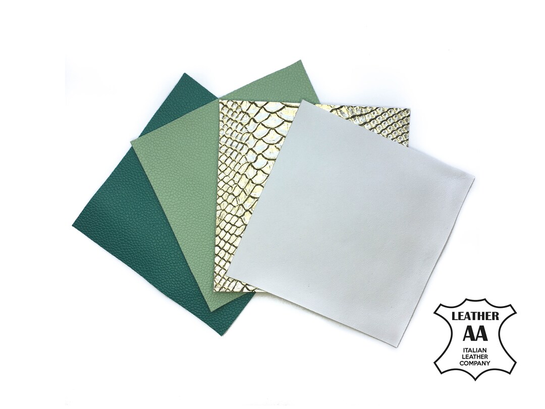 Mint Green Set 5x5 inches 4 Genuine Green Leather Pieces For Crafting  /12x12cm
